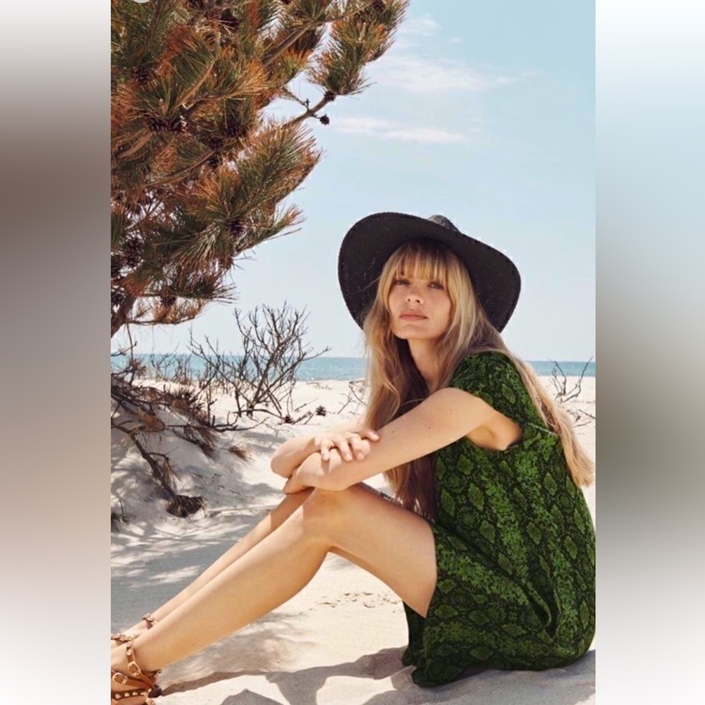 Anthropologie Rachel Edgy Snake Print V-Neck Tunic Shirt Mini Dress Small